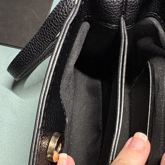 Tory Burch Britten Small Bucket Bag – Black Pebbled Leather with Gold Hardware
